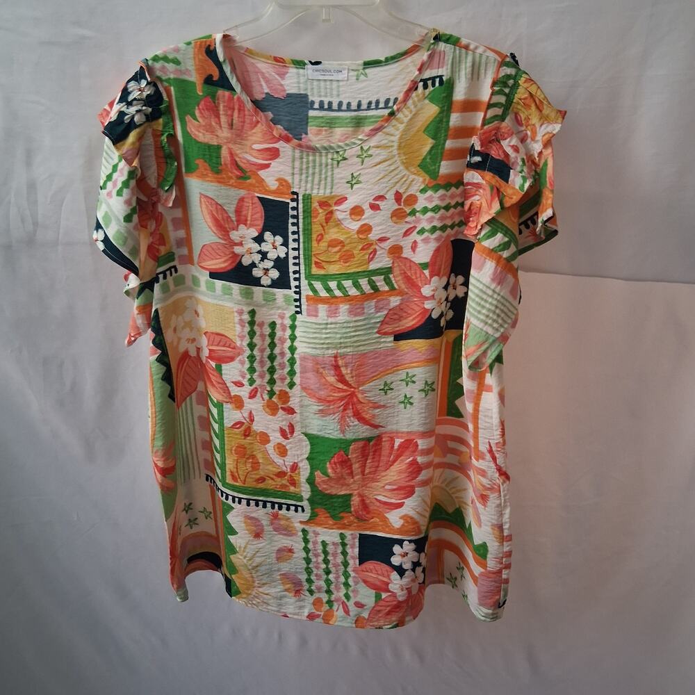 Chic Soul Women Multicolor Tropical Patchwork Print Top Summer Spring Size-1X
